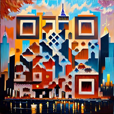 New York Skyline Oil Painting QR Code Art