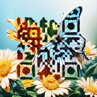Blue Butterfly on Flowers Photorealistic QR Code Art
