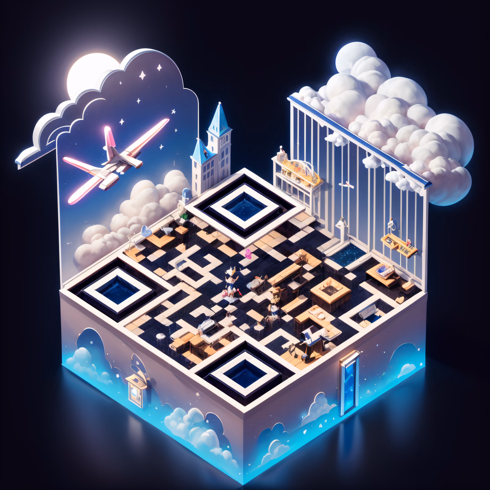 Isometric Cloud Diorama 3D QR Code for Posters — image 1