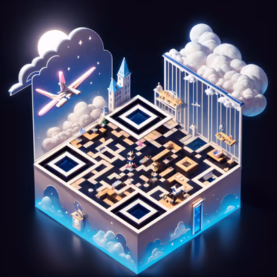 Isometric Cloud Diorama 3D QR Code for Posters — image 1