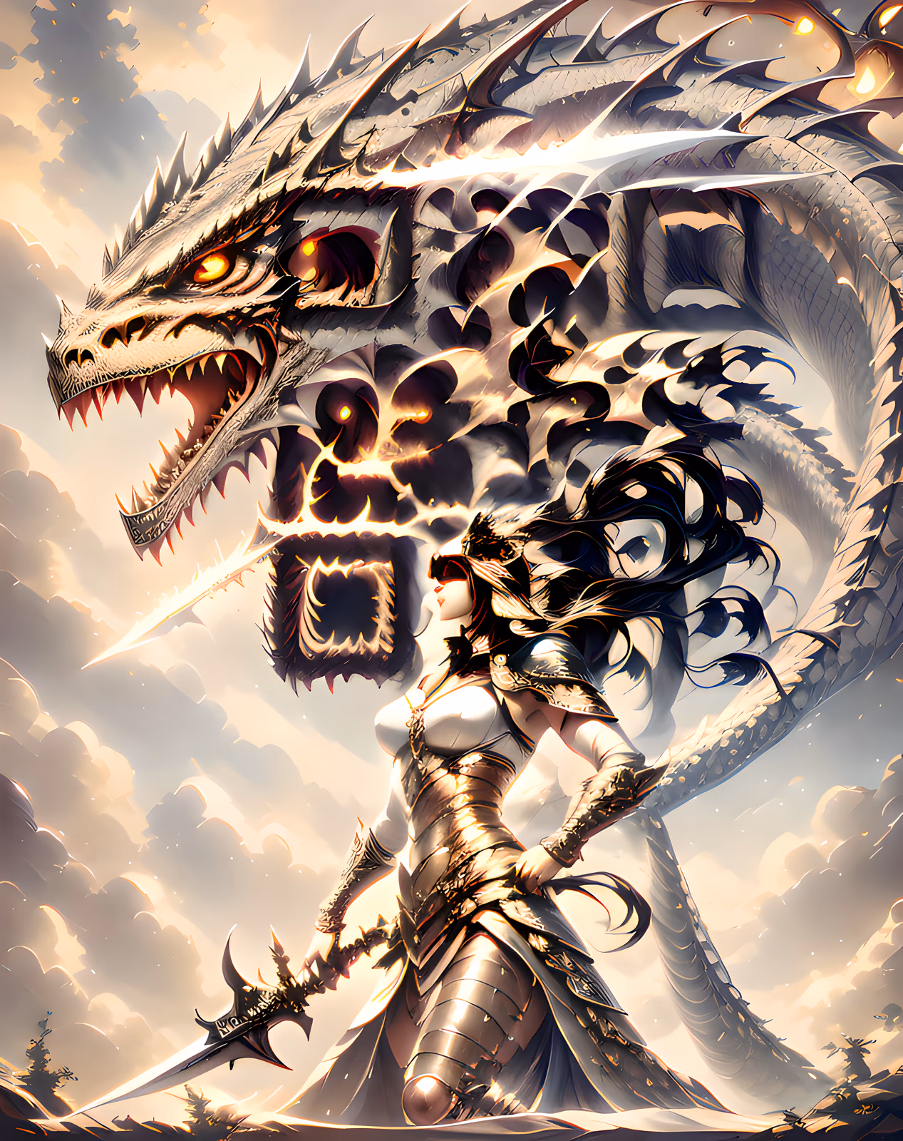 Воительница в доспехах и дракон: фэнтези QR-код для постеров — изображение 1