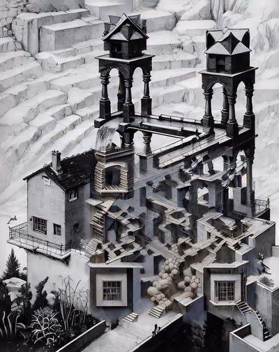 Impossible Tower Waterfall Surreal QR Code Art — image 1