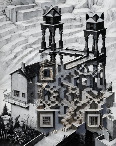 Impossible Tower Waterfall Surreal QR Code Art