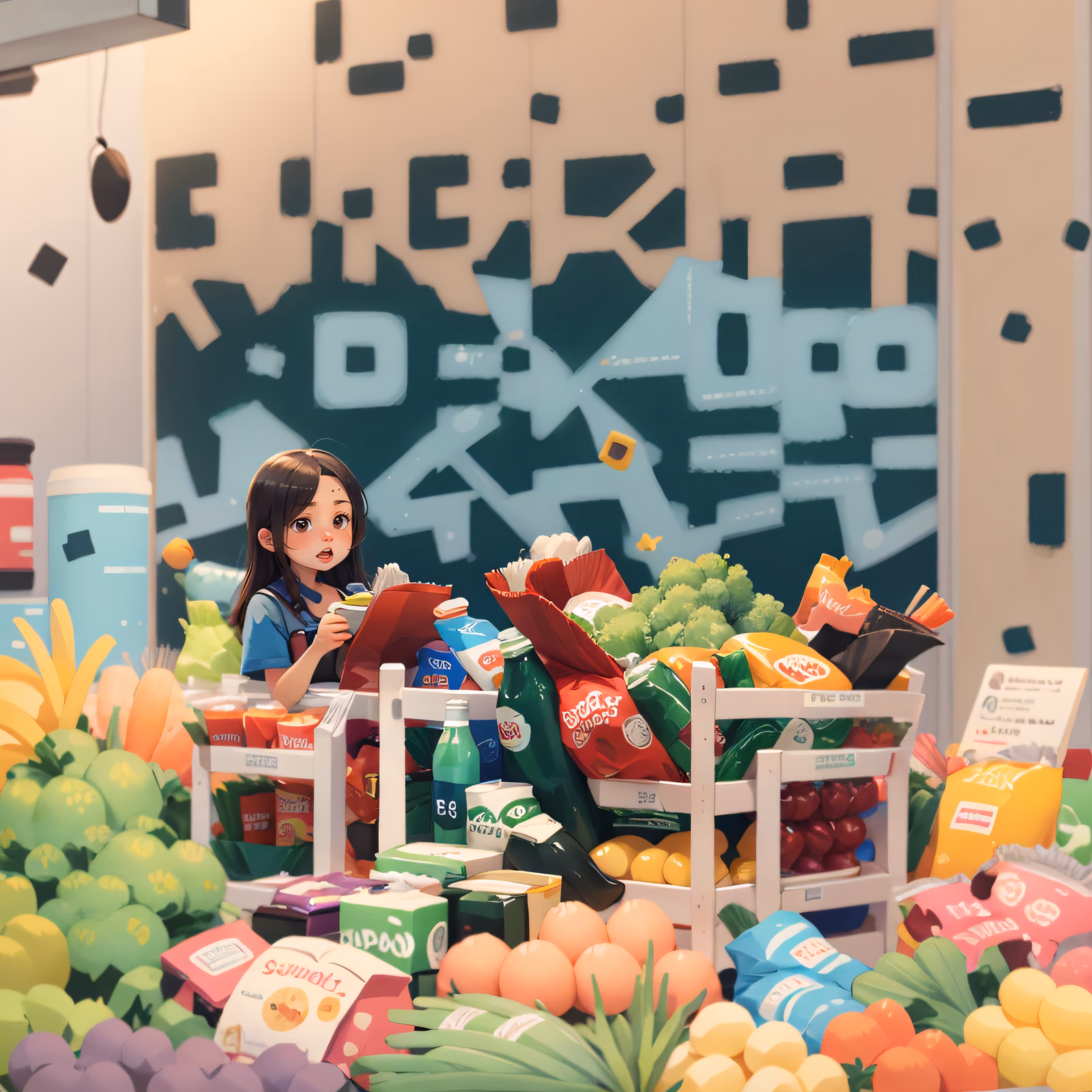 Supermarket Grocery Shelves Anime QR Code for Posters — image 1