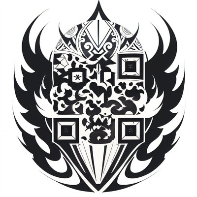 Tribal Helmet Tattoo Emblem QR Code for Temporary Tattoos
