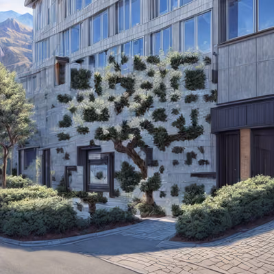 Modern Facade Tree Photorealistic QR Code Art — image 1