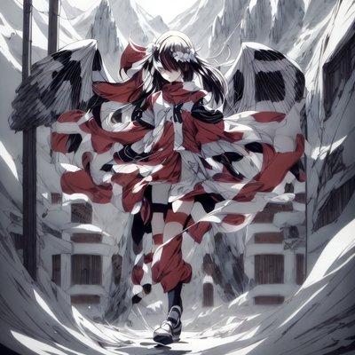 Аниме-девушка в заснеженных горах, QR-код для постеров