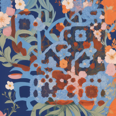 Blue Orange Floral Silkscreen QR Code Art — image 1