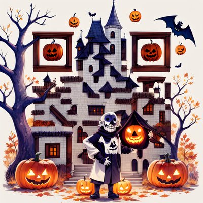 Zombie Haunted Castle Halloween Cartoon QR Code for Posters