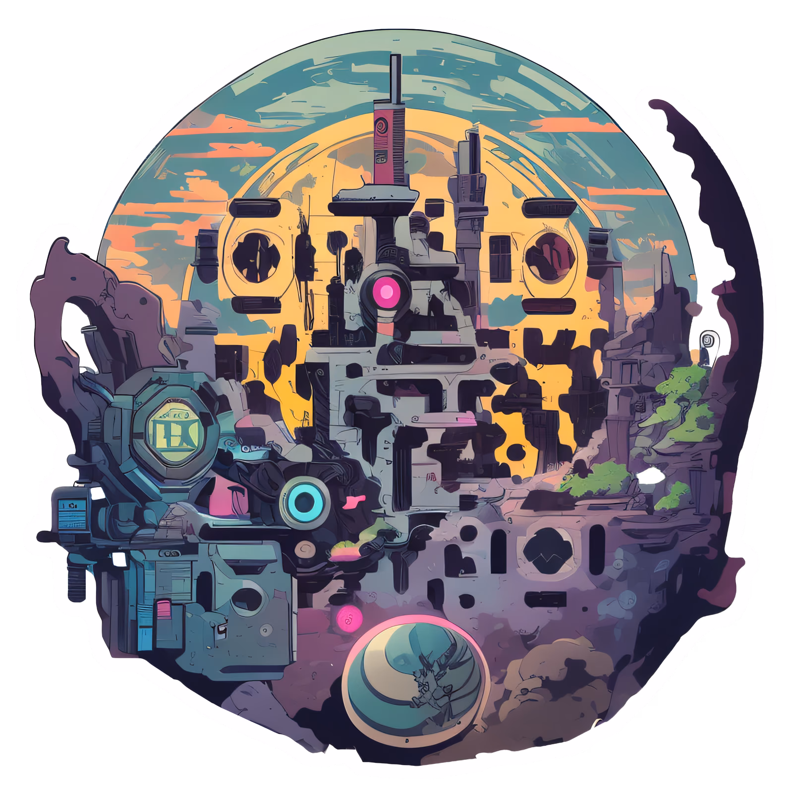 Ruined Sci-Fi City Vector QR Code for Stickers — image 1