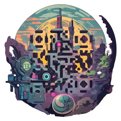 Ruined Sci-Fi City Vector QR Code for Stickers