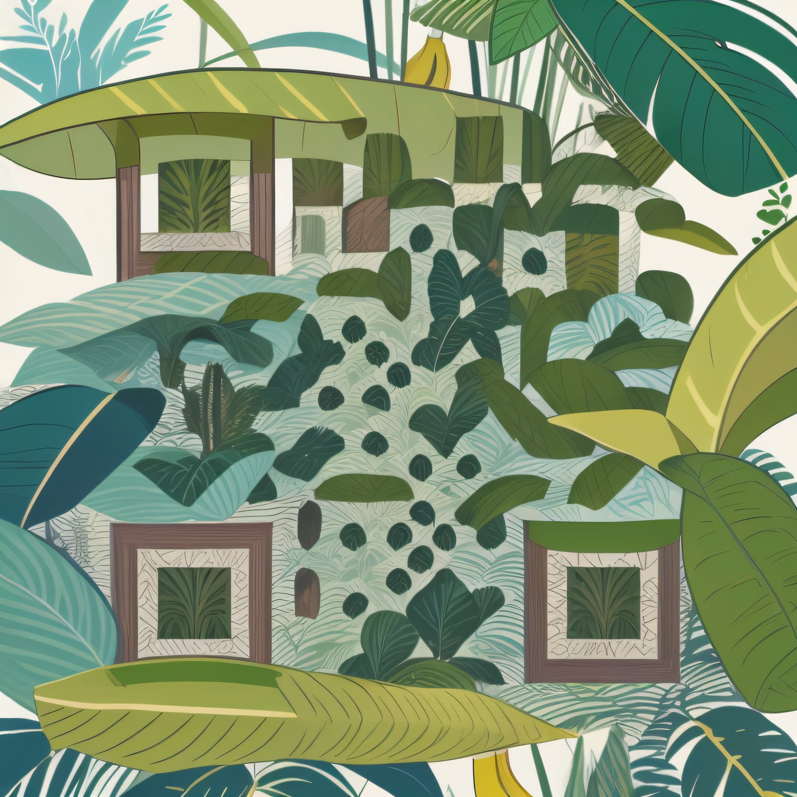 Tropical Banana Leaves Flat Illustration QR Code Art — image 1