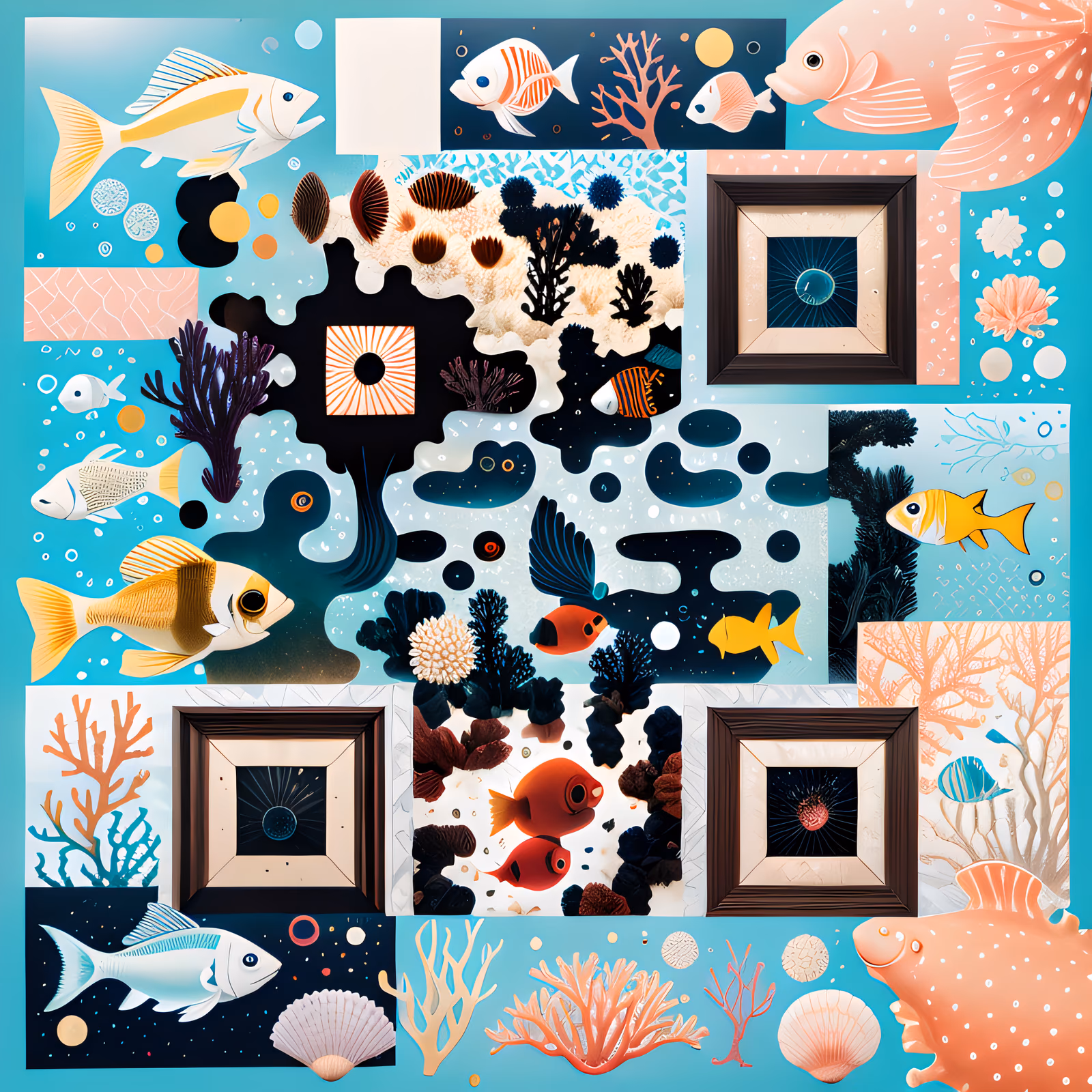 Подводный коллаж из кораллов и рыб: QR-код для постеров — изображение 1