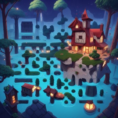 Night Island House Game Art QR Code for Posters