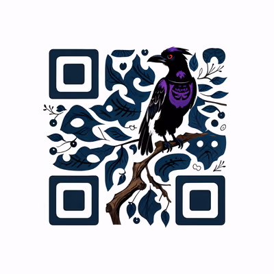 Raven on Branch Flat Vector QR Code for Stickers — image 1