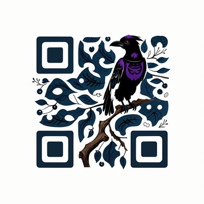 Raven on Branch Flat Vector QR Code for Stickers
