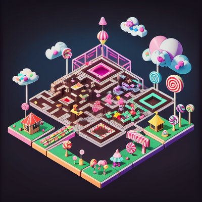 Isometric Candy Carnival Town QR Code for Posters