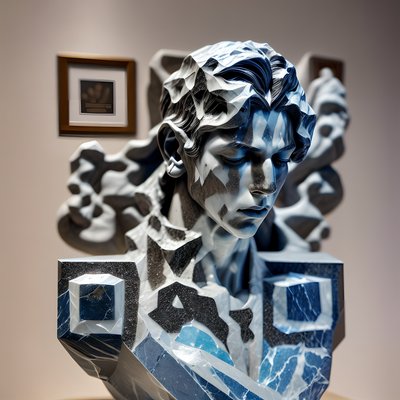 Blue Marble Bust Sculpture Portrait QR Code Art