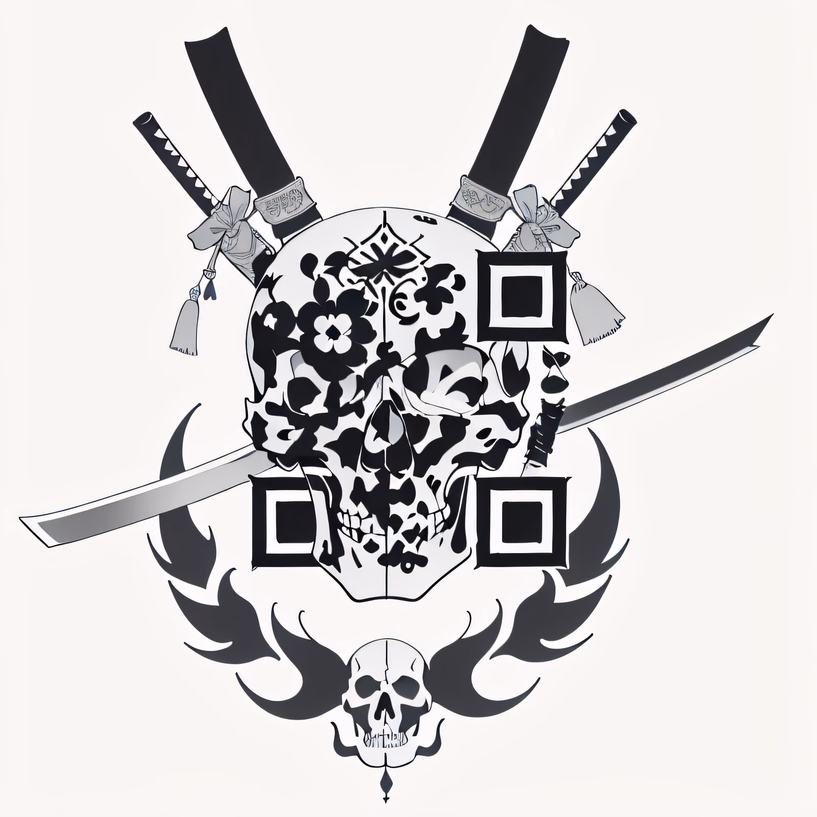 Череп самурая с катанами: QR-код для временных татуировок — изображение 1