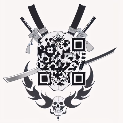 Череп самурая с катанами: QR-код для временных татуировок — изображение 1