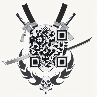 Samurai Skull Katana Tattoo QR Code for Temporary Tattoos