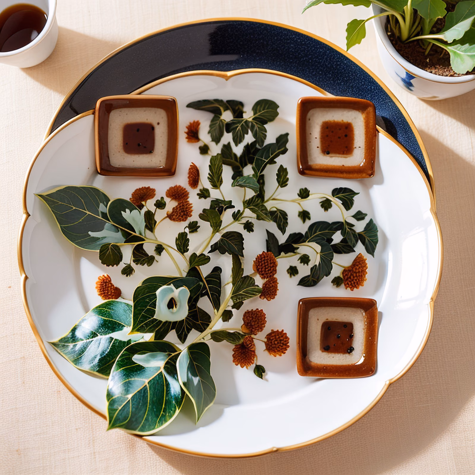 Painted Ivy Ceramic Plate Folk QR Code Art — image 1