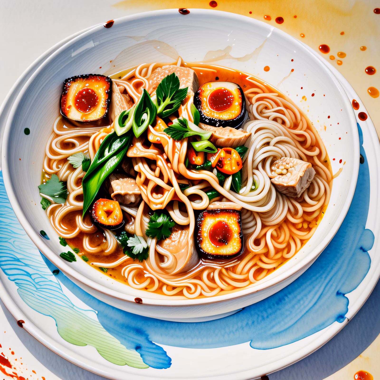 Spicy Noodle Bowl Watercolor QR Code for Restaurant Menus — image 1