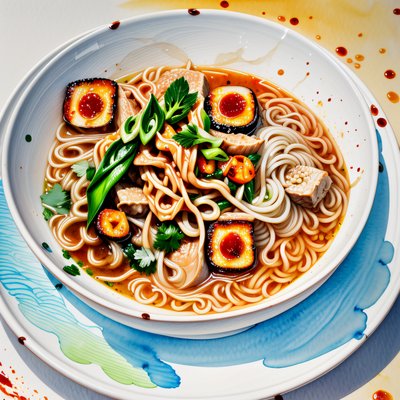 Spicy Noodle Bowl Watercolor QR Code for Restaurant Menus