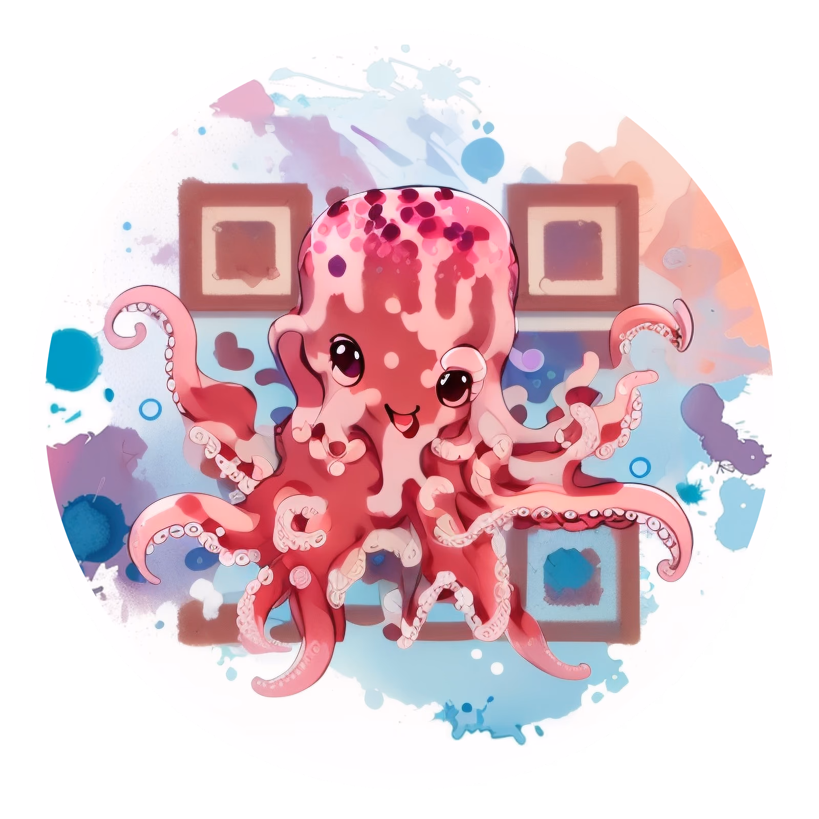 Kawaii Octopus Watercolor QR Code for Stickers — image 1