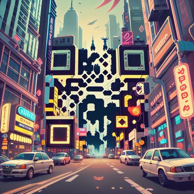 Neon City Street Game Art QR Code for Posters