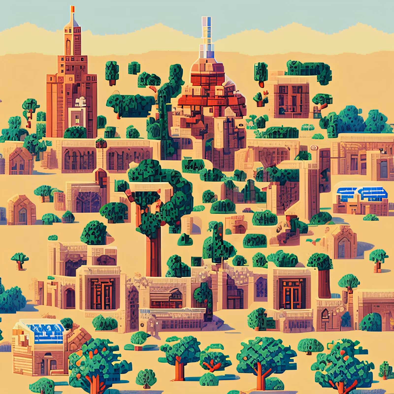 Pixel Art Desert Town QR Code for Posters — image 1