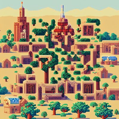 Pixel Art Desert Town QR Code for Posters