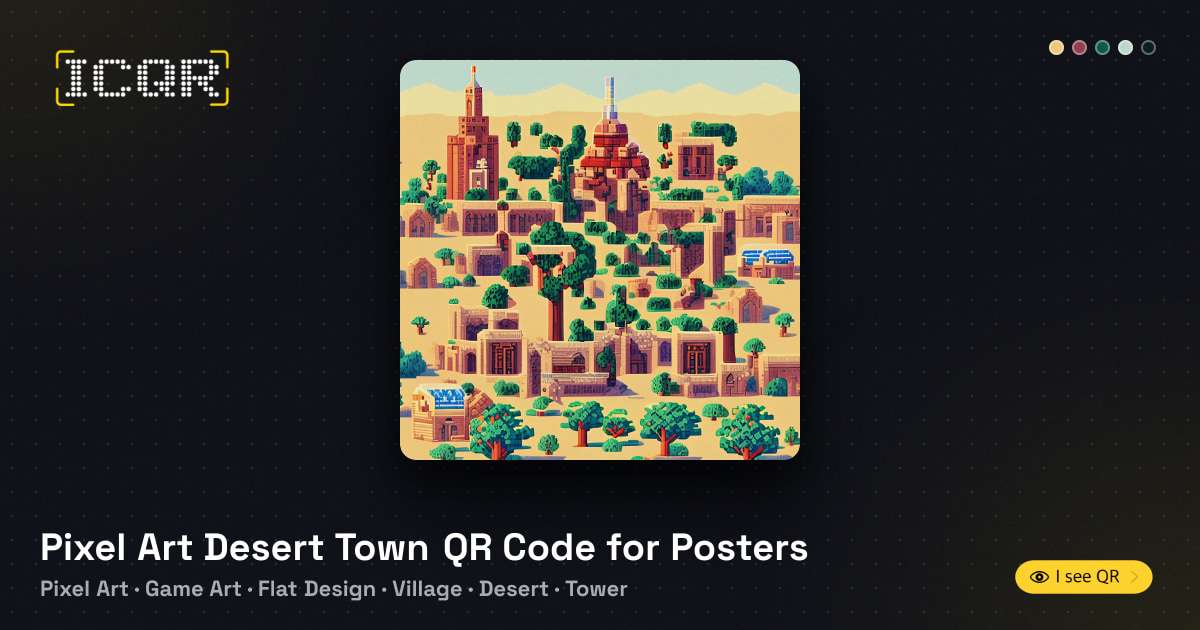 Pixel Art Desert Town QR Code for Posters • ICQR