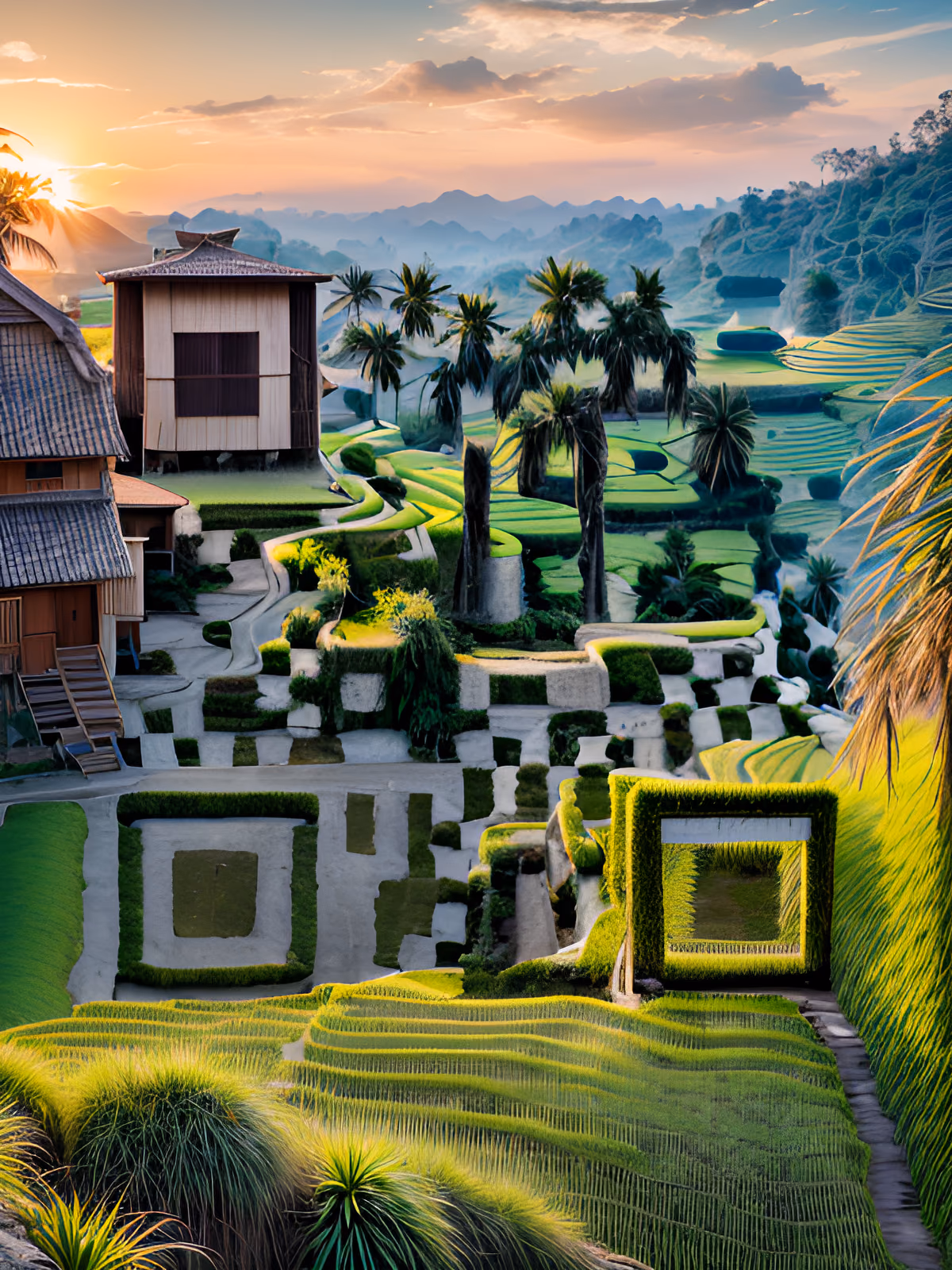 Rice Terrace Sunset Landscape QR Code for Posters — image 1