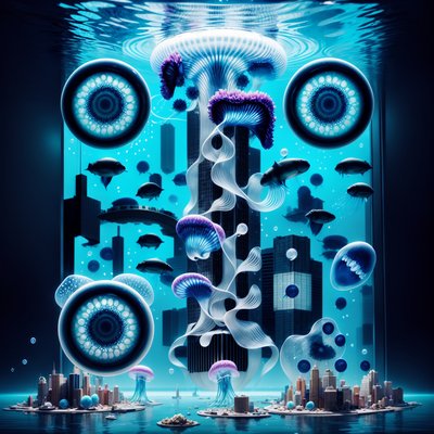 Sunken Skyscrapers Jellyfish Surreal QR Code Art