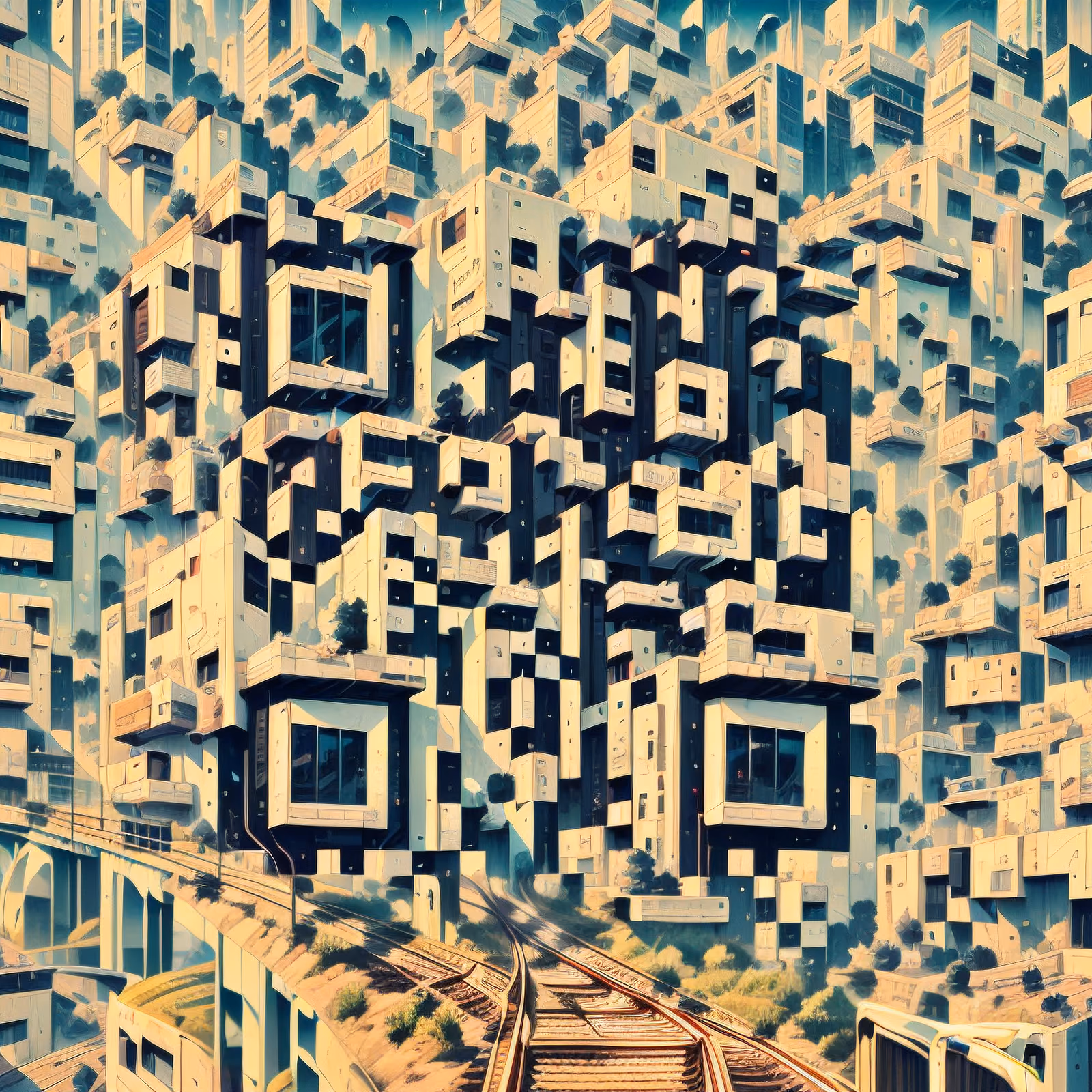 Brutalist Cityscape Digital Painting QR Code for Posters — image 1
