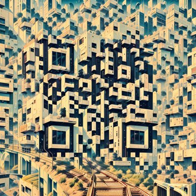 Brutalist Cityscape Digital Painting QR Code for Posters