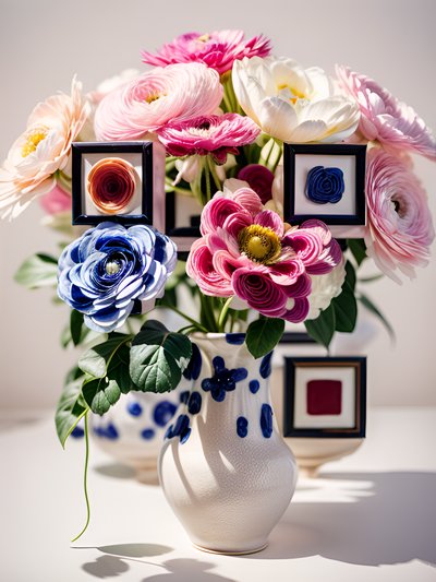 Ranunculus Bouquet Vase Photo QR Code Art