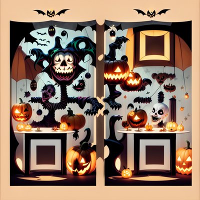 Halloween Jester and Pumpkins Cartoon QR Code for Posters