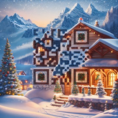 Snowy Christmas Village Chalet QR Code for Greeting Cards