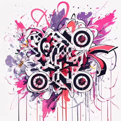 Graffiti Lettering Floral Splash QR Code for Apparel — image 1