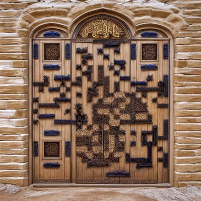 Carved Wooden Door Calligraphy QR Code Art — image 1