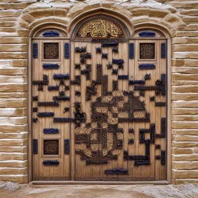 Carved Wooden Door Calligraphy QR Code Art