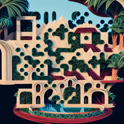 Tropical Paper Quilling Landscape QR Code Art — image 1