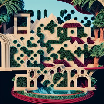 Tropical Paper Quilling Landscape QR Code Art