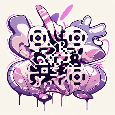 Purple Pink Graffiti Lettering QR Code for Stickers