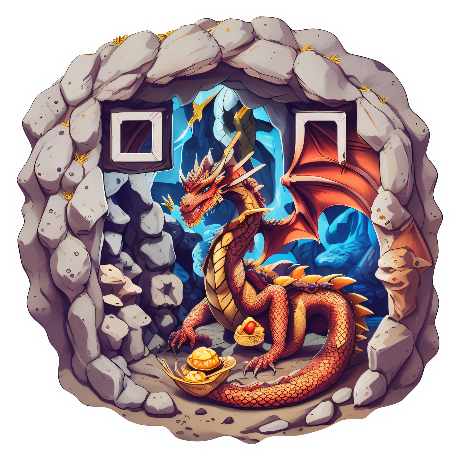 Дракон в пещере сокровищ: векторный QR-код для стикеров — изображение 1