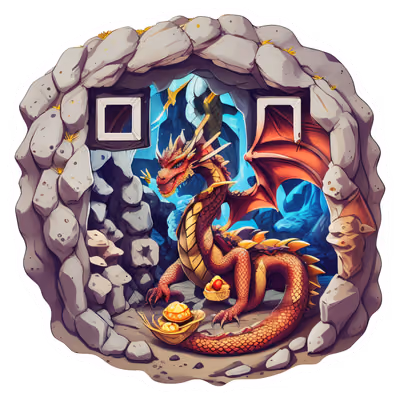 Дракон в пещере сокровищ: векторный QR-код для стикеров — изображение 1