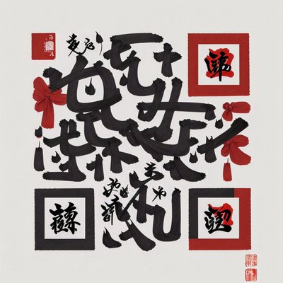 Japanese Shodo Kanji Ink QR Code Art