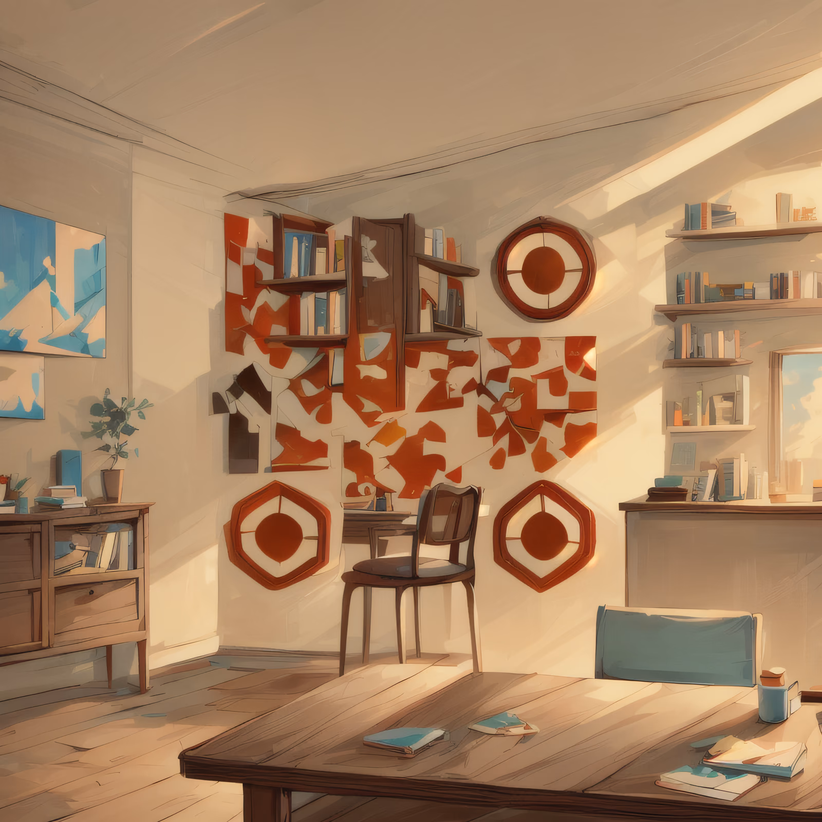 Sunlit Study Room Illustration QR Code Art — image 1